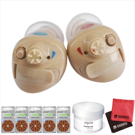 ニコン・エシロール NEF-M100S 両耳用 耳穴型デジタル補聴器 & 空気電池PR41×5個 & 乾燥カップ & オリジナルクロス2枚入