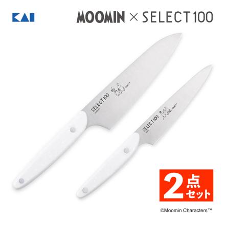 貝印 KAI ムーミン×SELECT100 キッチンナイフ ミディアム 145mm 包丁 AB5077＆キッチンナイフ ショート 120mm AB5079 2点セット