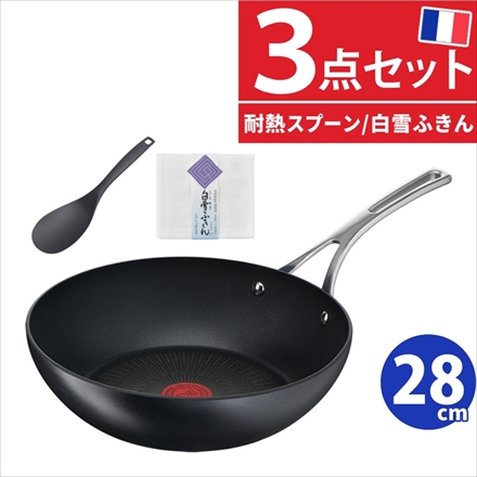 T-fal ウォックパン E52319 28cm エクスペリエンス+ ＆サンクラフト スプーン ＆白雪ふきん