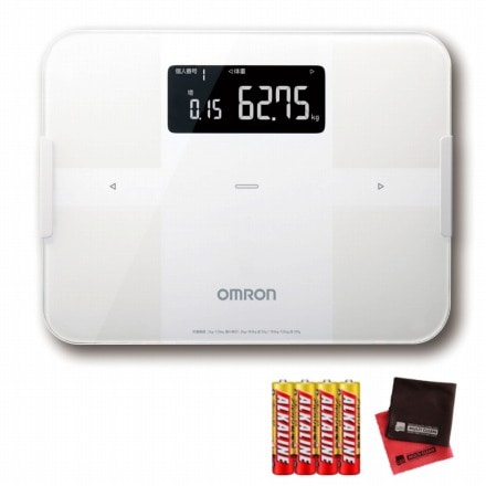 オムロン 体組成計 カラダスキャン KRD-608T2-W ホワイト＆単4形アルカリ電池×4本 ＆クロス