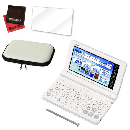 カシオ 電子辞書 EX-word 高校生英語・国語強化モデル XD-SA4900BU ブルー ＆ケース(オフホワイト)＆保護フィルム＆クロス付き 4点セット