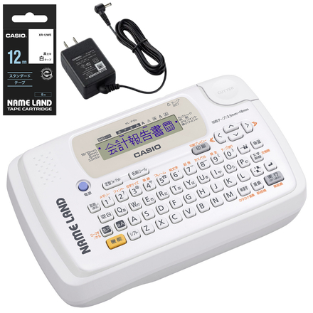 カシオ ネームランド KL-P50-WE ホワイト ラベルライター ＆ 白テープ 12mm XR-12WE ＆ アダプター (3点セット)