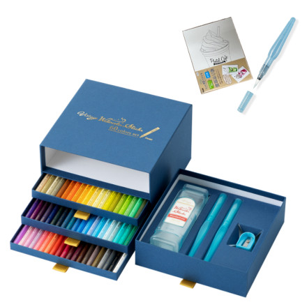 ぺんてる ヴィスタージュ 水彩スティック60色セット GSS1-60ST2 & 水筆 大 & 塗り絵