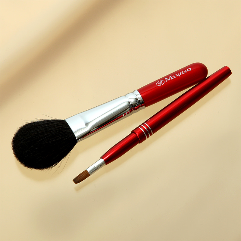 熊野化粧筆メイクブラシ2点セット [チークブラシ＆携帯リップブラシ]レッドパール