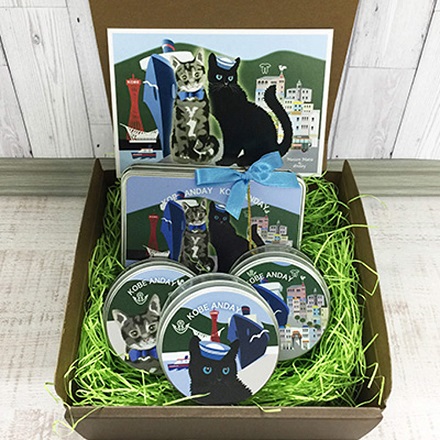 クッキー缶セット 神戸 4個入 〔角缶(クッキー3種)×1・丸缶(クッキー2種)×3、ポストカード〕