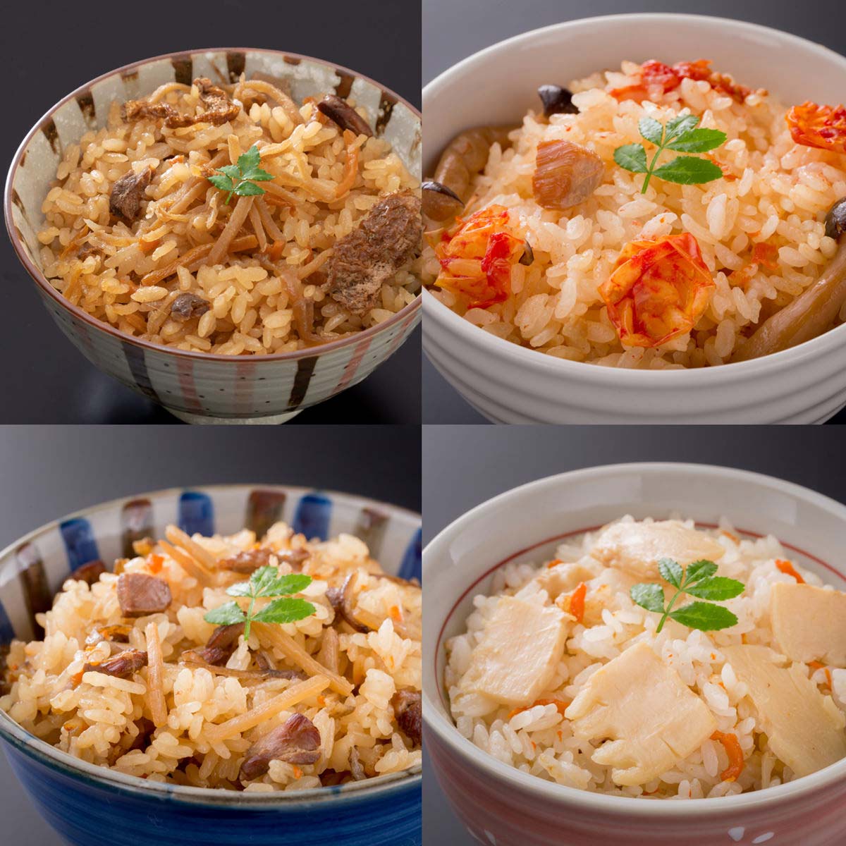 炊き込みご飯の素4種セット 〔(かしわ牛蒡・ミニとまと・筍(桜風味)・新しょうが)各190g(2合用)〕 料理の素