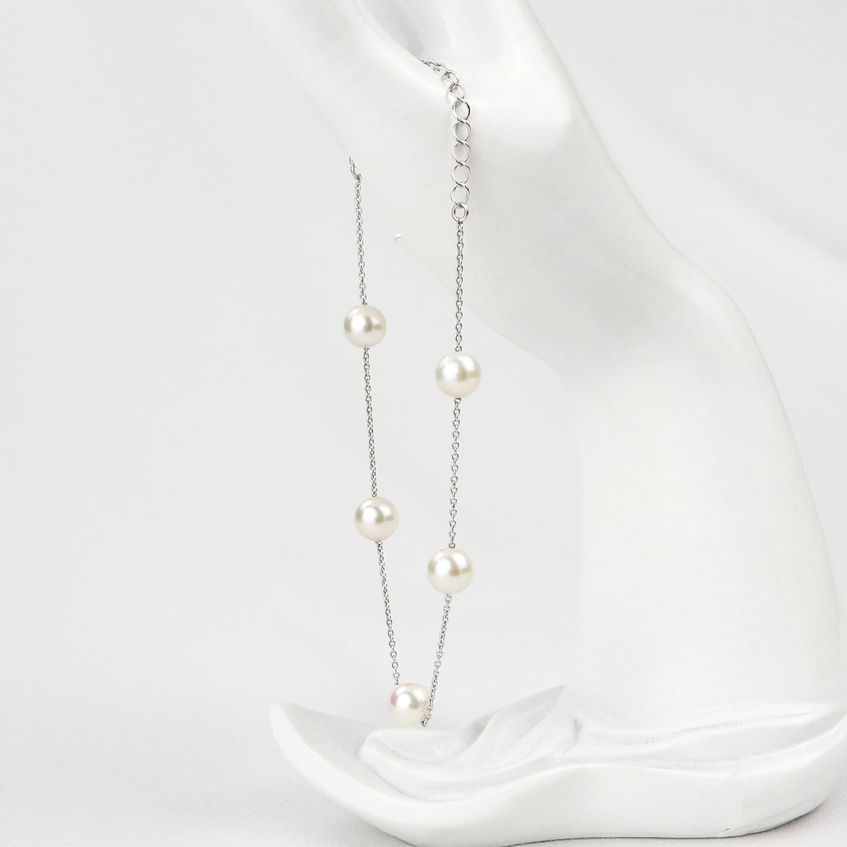 アコヤ真珠 5珠 7.0-7.5mm ステーション ブレスレット 〔チェーン：約17cm+5cmアジャスター〕 アクセサリー パール