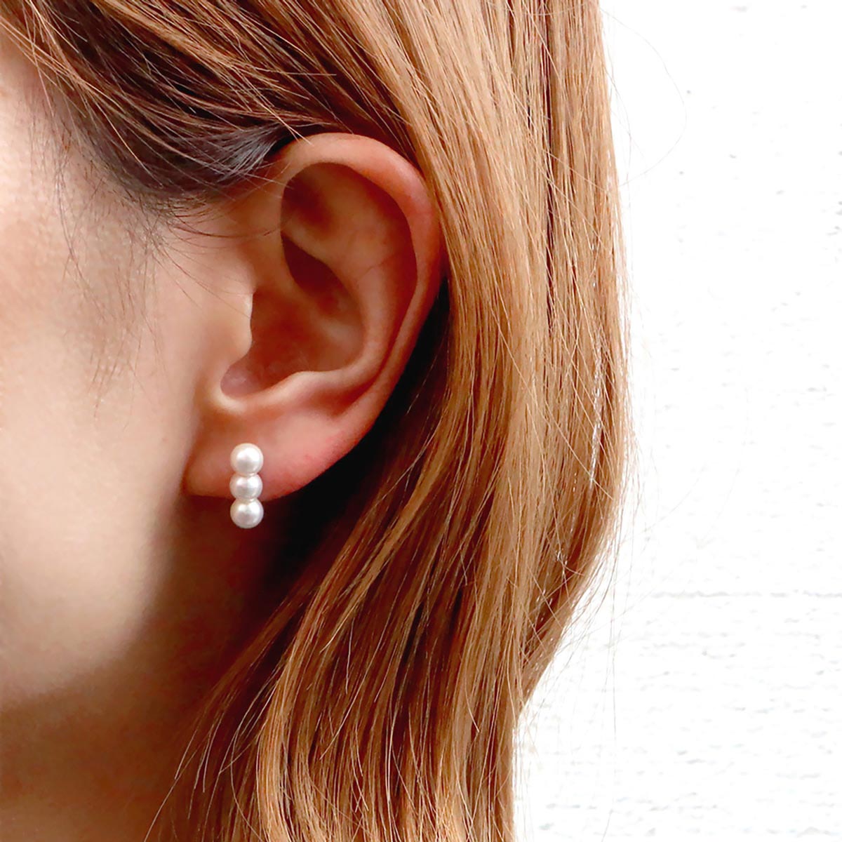 アコヤ真珠 パール 5.0-5.5mm 3連 ライン ピアス 〔ピアスポスト：直径0.7mm〕 アクセサリー
