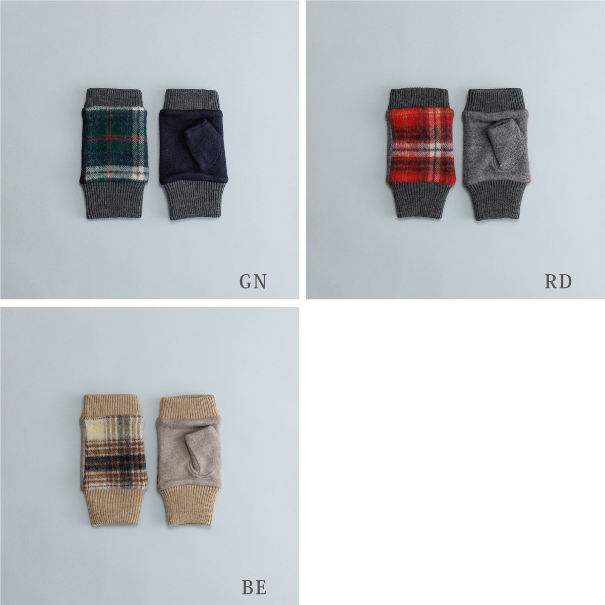 KURODA クロダ 女性用 タータンチェック フィンガーレスグローブ 〔手囲いサイズ：21～22cm〕 手袋 GN