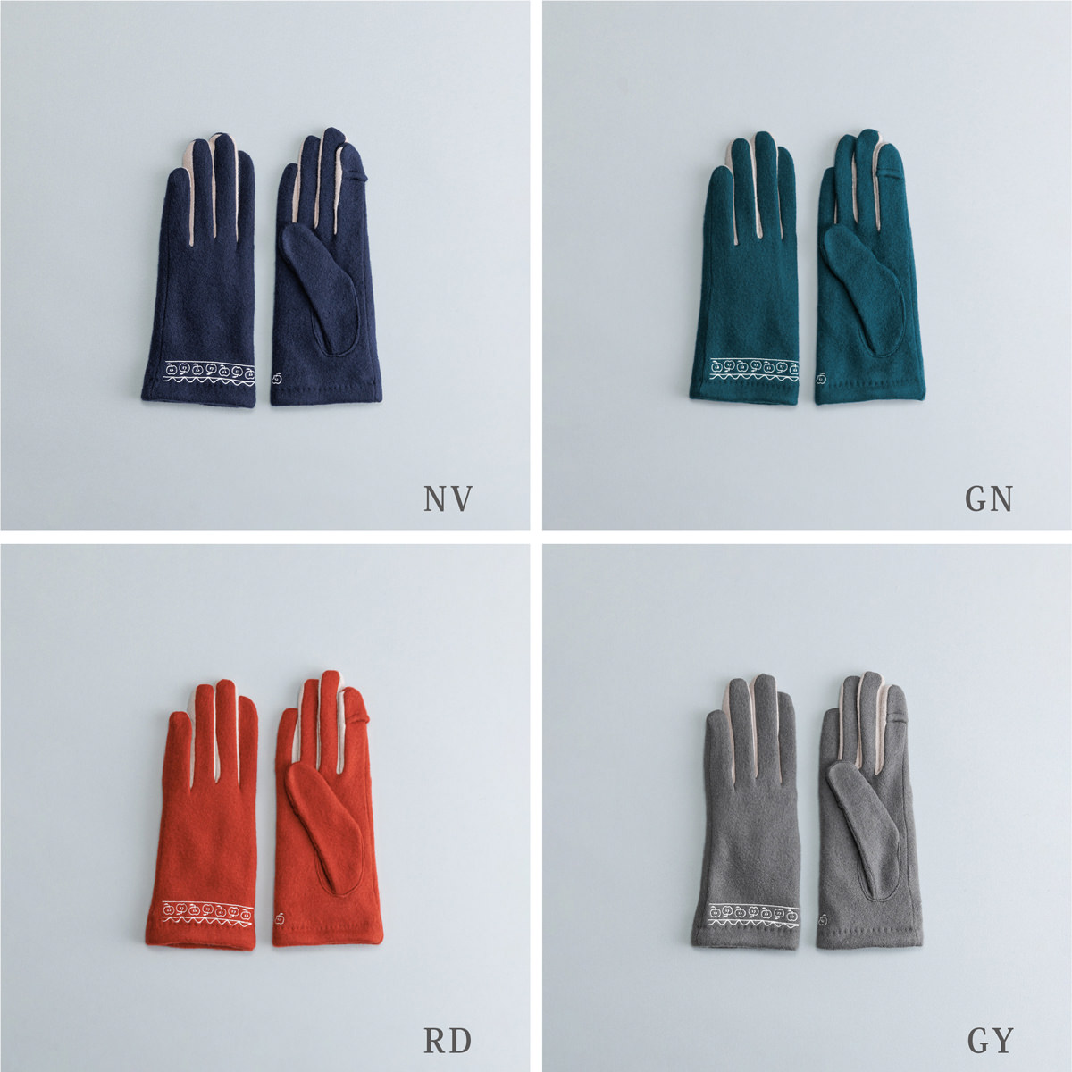 KURODA クロダ 女性用 リンゴ柄 レース刺繍 ジャージグローブ 〔手囲いサイズ：21～22cm〕 手袋 NV