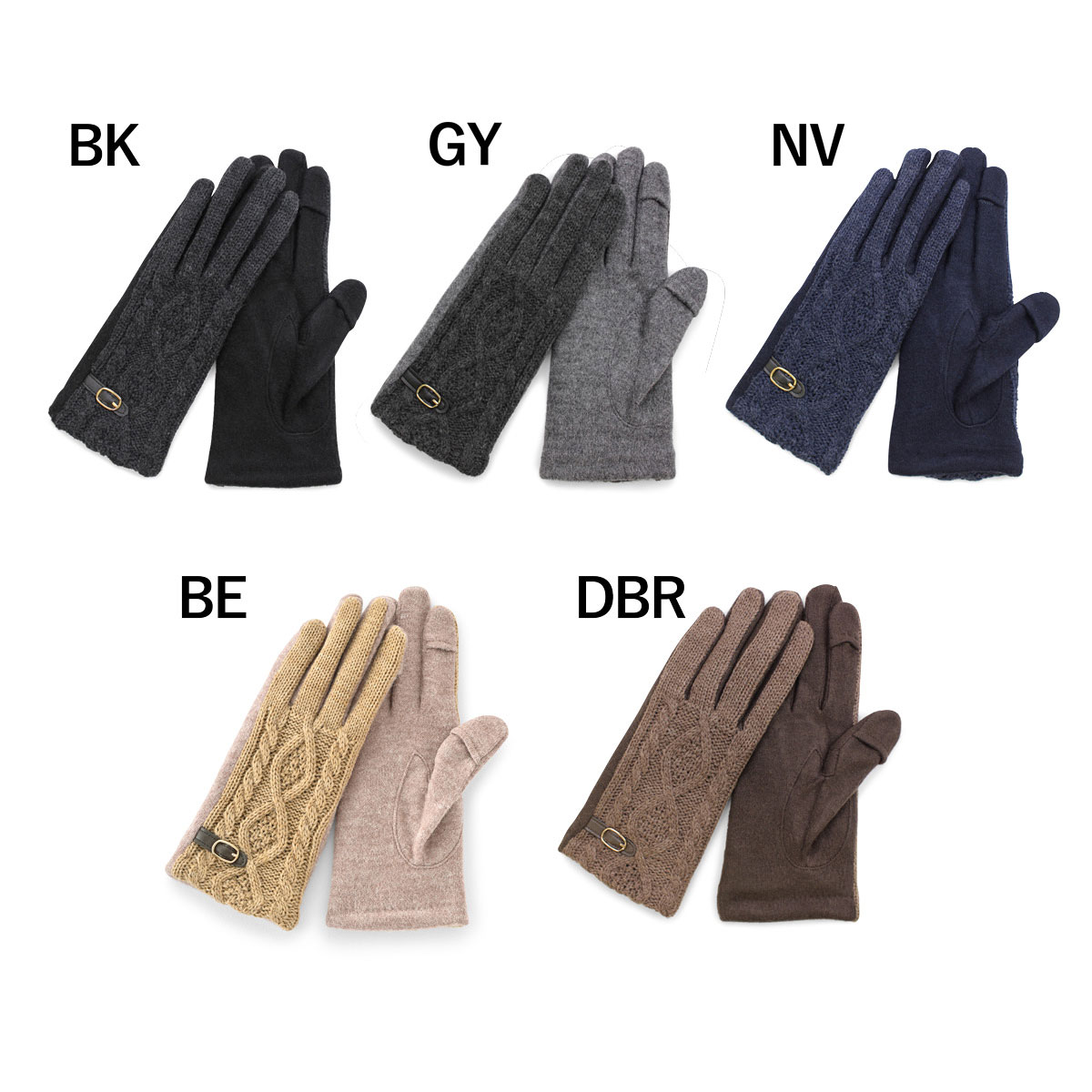 KURODA クロダ 女性用 ベルテッドケーブル ジャージグローブ タッチパネル対応 〔手囲いサイズ：21～22cm〕 手袋 GY