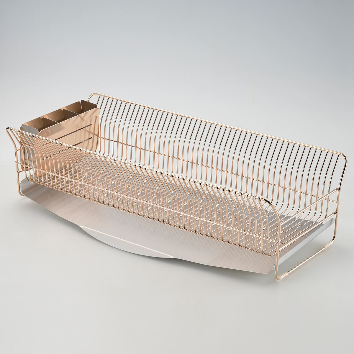 水切りラック 縦置きロングタイプ ローズゴールド 〔外寸：約24.5×57.0×16.0cm(トレイ含む)、重量：約2.41kg〕 台所用品【沖縄県・離島 配送不可】