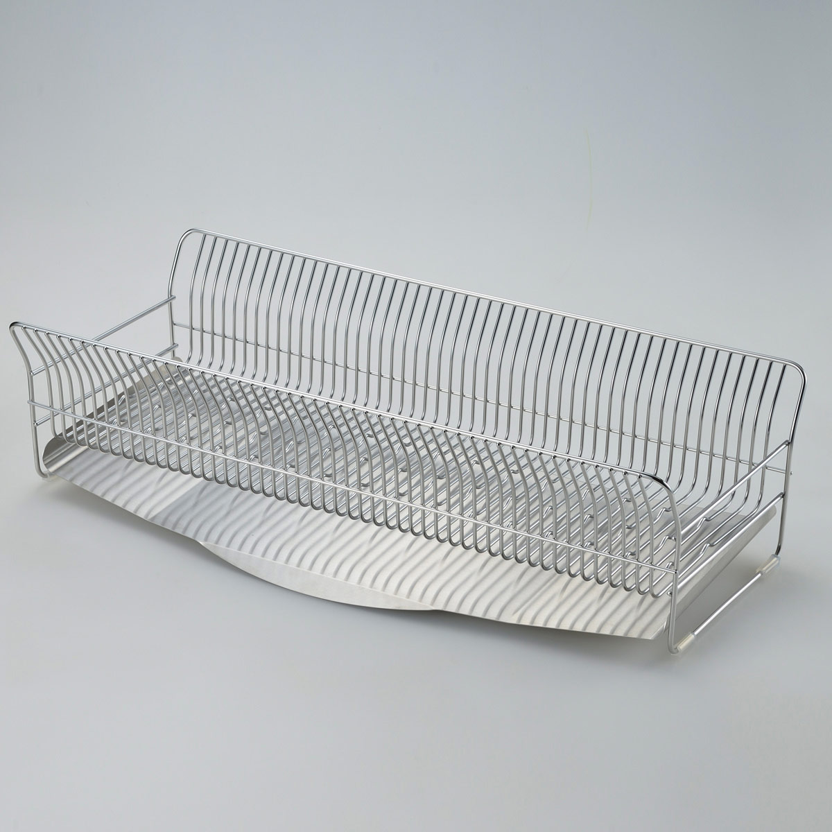 水切りラック 縦置きロングタイプ カゴ＆トレイ シルバー 〔外寸：約24.5×57.0×高さ16.0cm、重量：約2.11kg〕 台所用品【沖縄県・離島 配送不可】