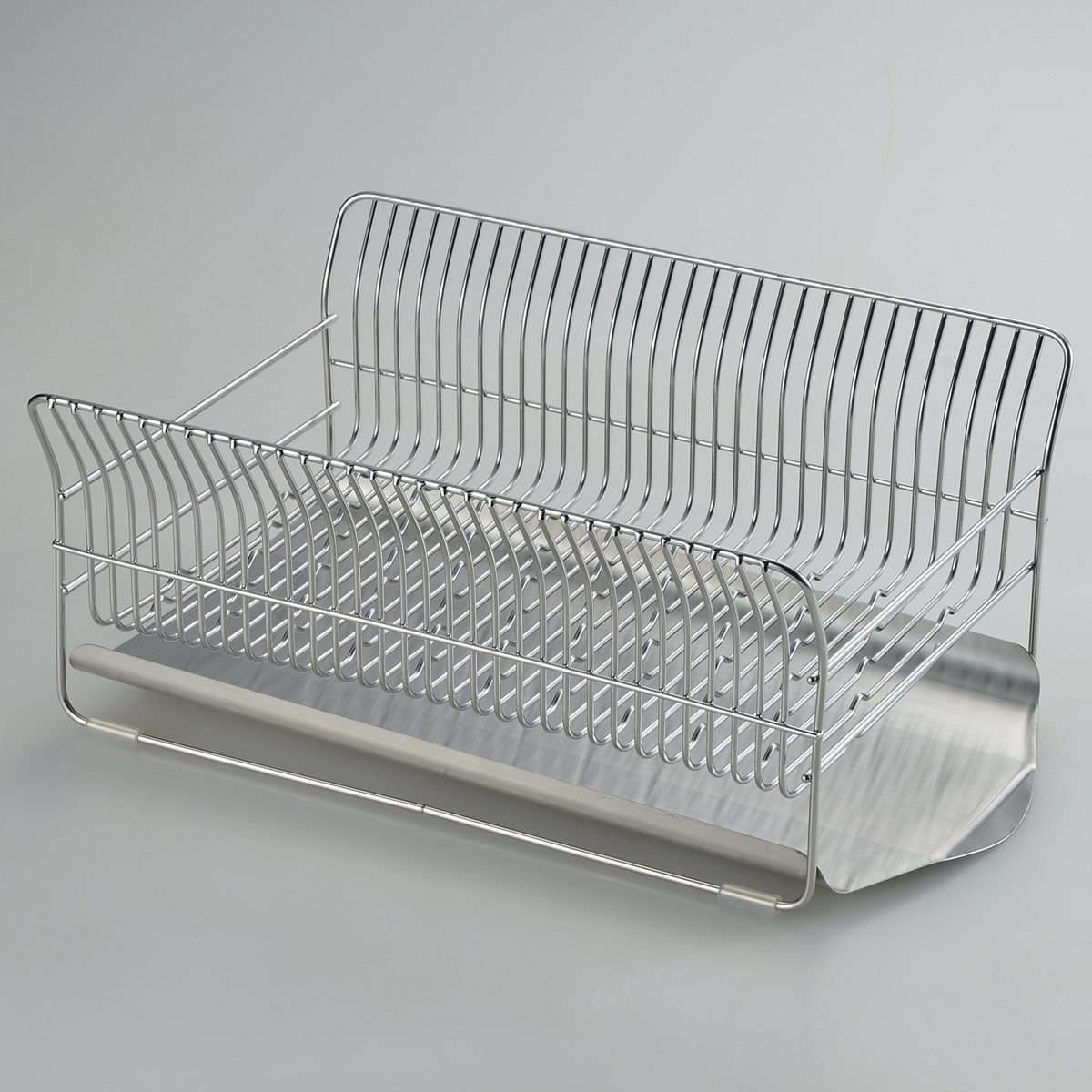 水切りラック コンパクト カゴ＆トレイ 横置きタイプ シルバー 〔外寸：約40.2×27.5×17.0cm、重量：約1.62kg〕 台所用品【沖縄県・離島 配送不可】