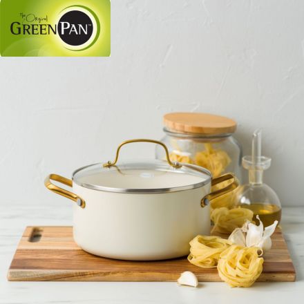 GreenPan ストゥディオ キャセロール 20cm クリームホワイト ガラス蓋付き CC010593-104