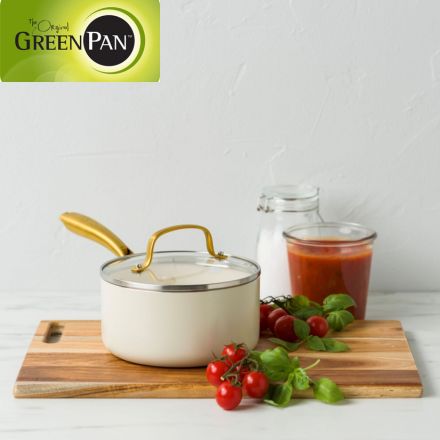 GreenPan ストゥディオ ソースパン 16cm クリームホワイト ガラス蓋付き CC010592-104