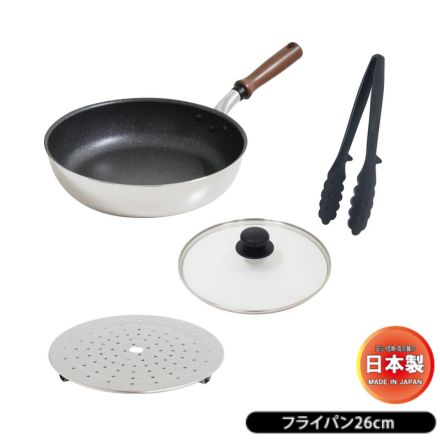 ウルシヤマ金属工業 UMIC IH-ガット フライパン 26cm 蒸しプレート ガラス蓋 トングセット 72058