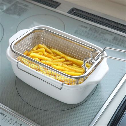 富士ホーロー 角型天ぷら鍋 フライヤーバスケット付き TP-20KFB.W