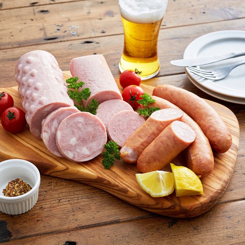 明方ハムセット 岐阜県産 明方ハム1本 ボロニア1本 醤油フランク3本x1袋