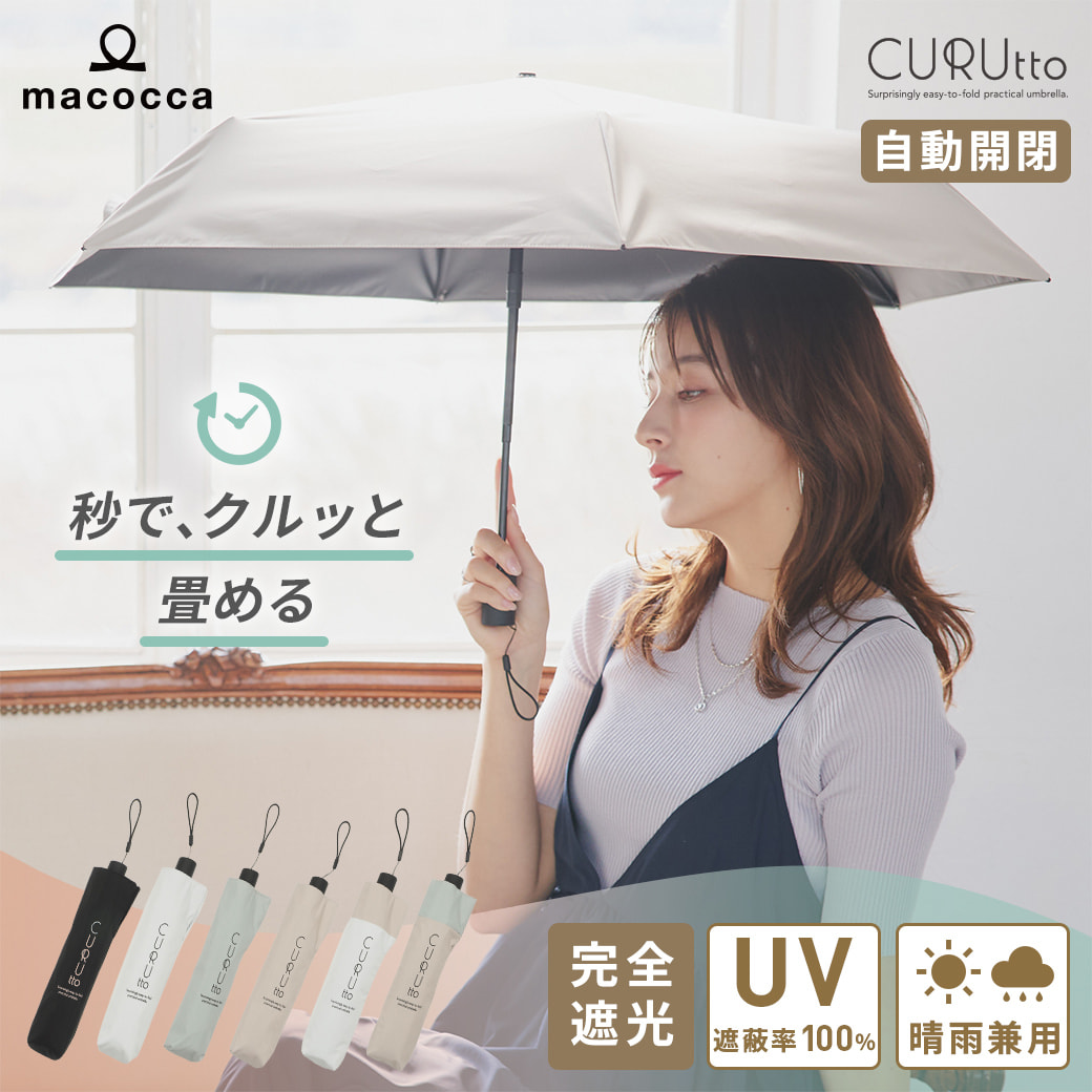 くるっと 畳みやすい傘 CURUtto クルット 自動開閉 形状記憶傘 晴雨兼用 完全遮光 日傘 折りたたみ傘 無地/切替 遮光率100% 遮蔽率100% 撥水 親骨50cm 紫外線カット UVカット