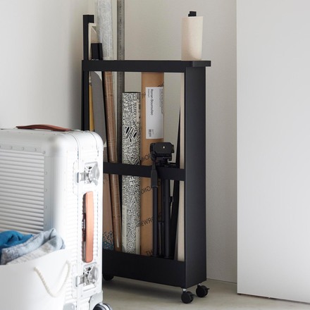 tower タワー キャスター付き長物収納スリムワゴン ブラック 1714