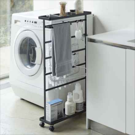 tower タワー 洗濯用品収納ワゴン ブラック 5656