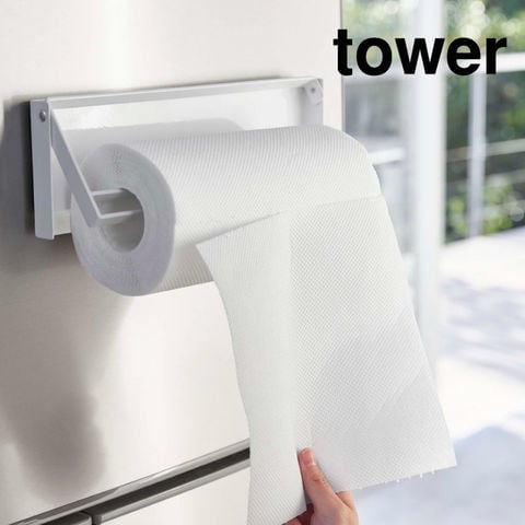 山崎実業 公式 tower 片手でカットマグネットキッチンペーパーホルダー タワー ホワイト 4941