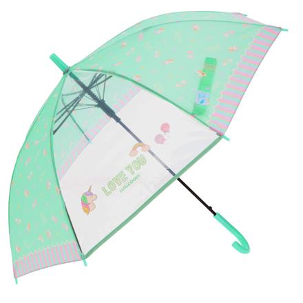 ジュニア耐風傘 透明窓付き 55cm キャンディユニコーンMINT