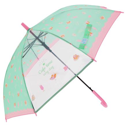 ジュニア耐風傘 透明窓付き 55cm カフェタイムMINT