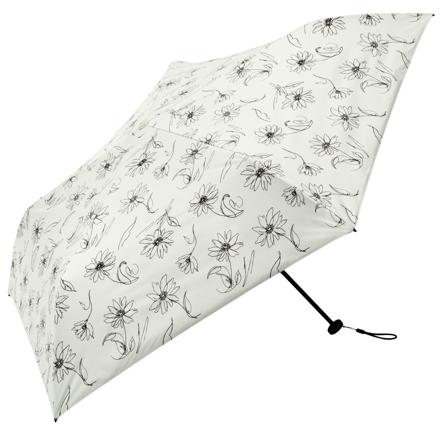 because ビコーズ PUコーティング スーパーライト 晴雨兼用 折傘 ラインフラワー/ホワイト