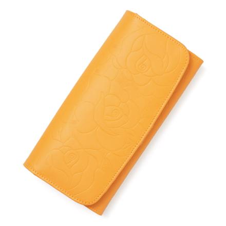 Blanc Pomme カメリアエンボスロングウォレット イエロー