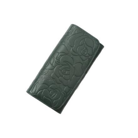 Blanc Pomme カメリアエンボスロングウォレット グリーン