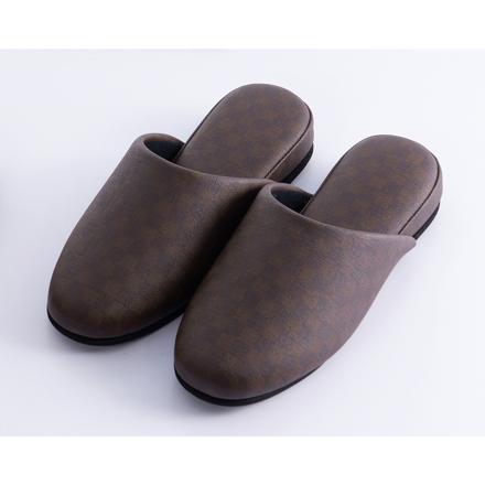 合皮スリッパ チェッカー Lサイズ ブラウン