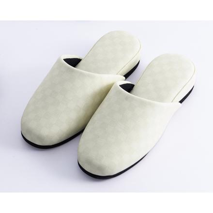 合皮スリッパ チェッカー Lサイズ アイボリー