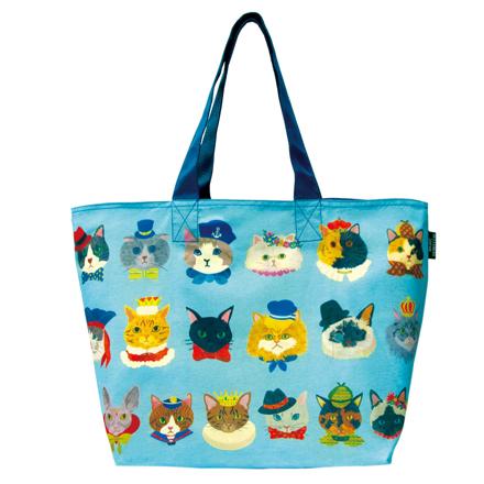 デザイナーズコラボ 簡易保冷機能付きショッピングバッグ ネコフェイス