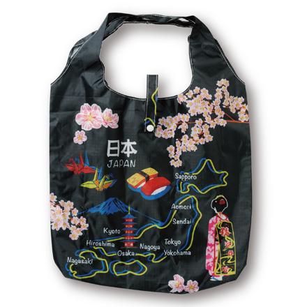 エコ な ショッピングバッグ 日本地図（黒）