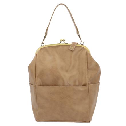 Lafiel ラフィール 合皮 ガマ口 バッグ ベージュ