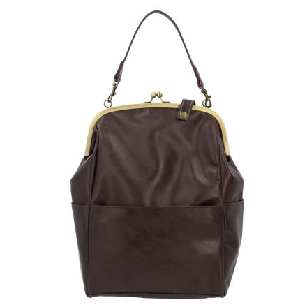 Lafiel ラフィール 合皮 ガマ口 バッグ コゲチャ