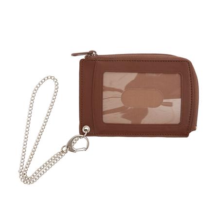 小銭入れ付き 牛革製 単パス パスケース チェーン付き ブラウン