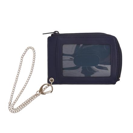 小銭入れ付き 牛革製 単パス パスケース チェーン付き ブルー