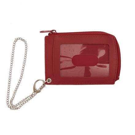 小銭入れ付き 牛革製 単パス パスケース チェーン付き レッド