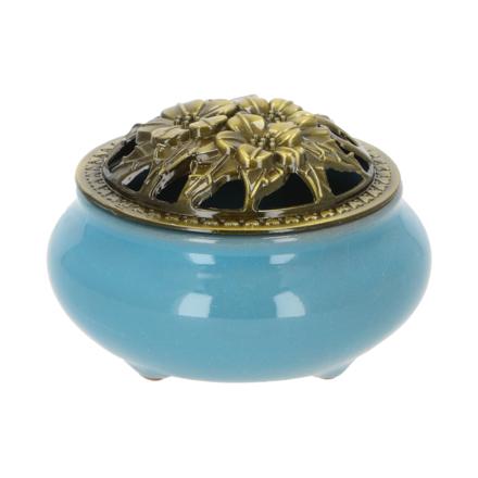 香炉 陶器 お香立て付 incense02 ライトブルー
