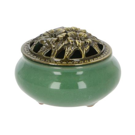 香炉 陶器 お香立て付 incense02 グリーン