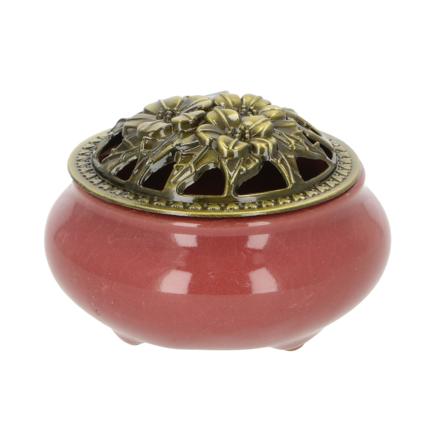 香炉 陶器 お香立て付 incense02 レッド