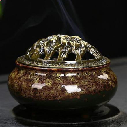 香炉 陶器 お香立て付 incense02 ブラウン02