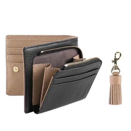 LIZ DAYS タッセル付き二つ折り財布 ブラックグレーベージュ