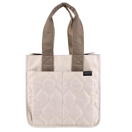 キルティングデザイントートバッグ フロントWポケット ナチュラル/グレーベージュ