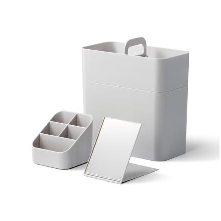 持ち運びができるメイクボックス グレー