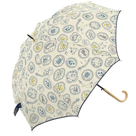 60BJ 耐風 グラスファイバー ジャンプ傘 60cm 楽器と動物たち/オフ白
