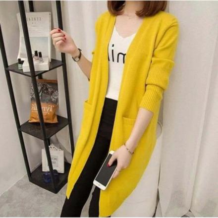 ロングニットカーディガン n80420 イエロー